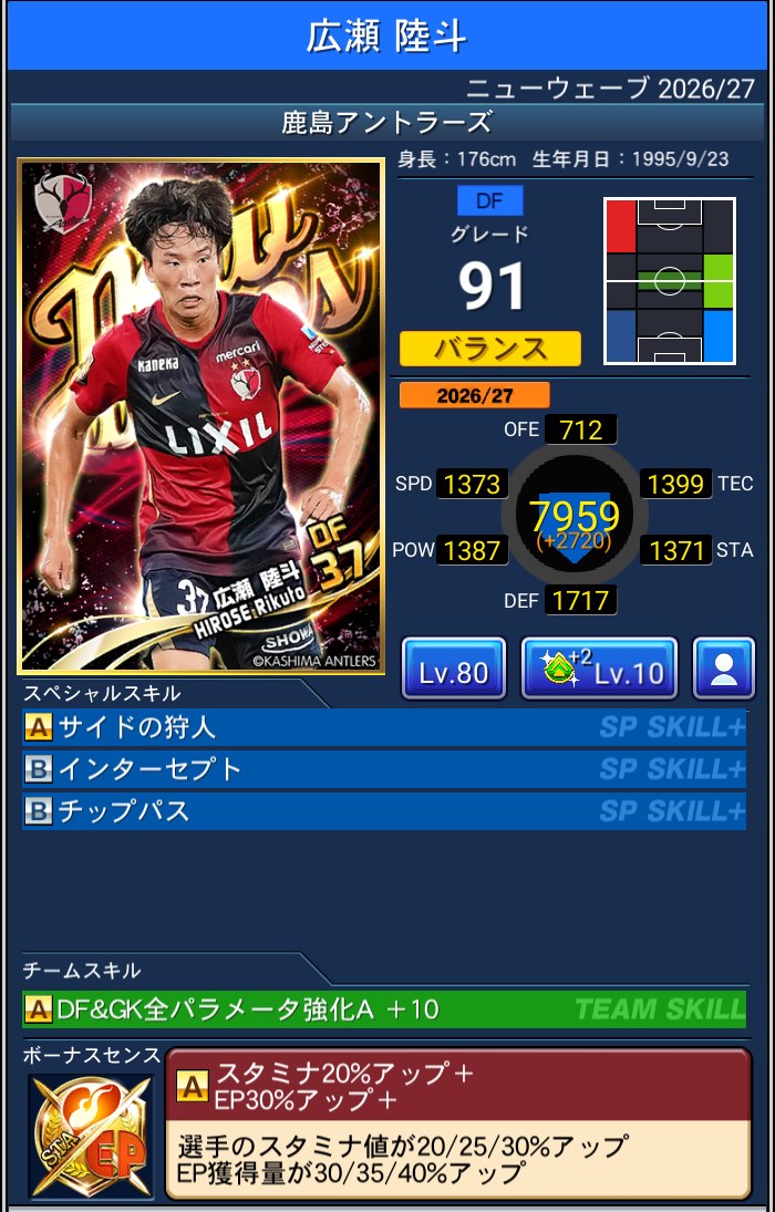 広瀬陸斗 鹿島アントラーズ Jクラ NEWWAVES 2026/27