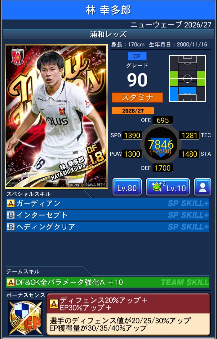 林幸多郎 浦和レッズ Jクラ NEWWAVES 2026/27