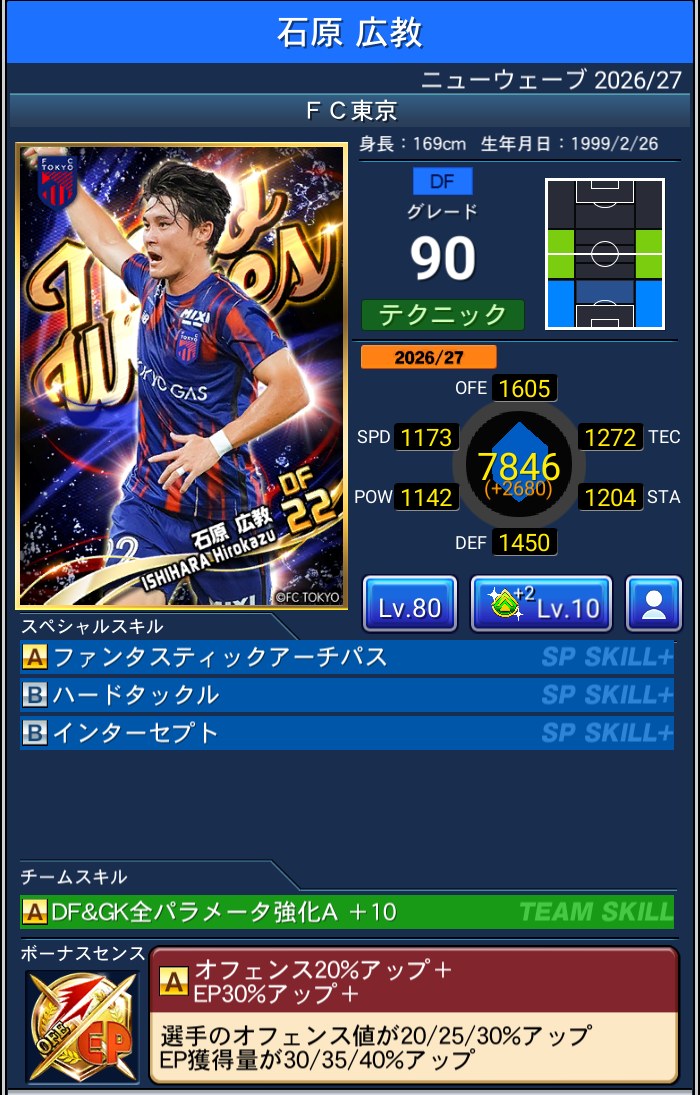 石原広教 FC東京 Jクラ NEWWAVES 2026/27