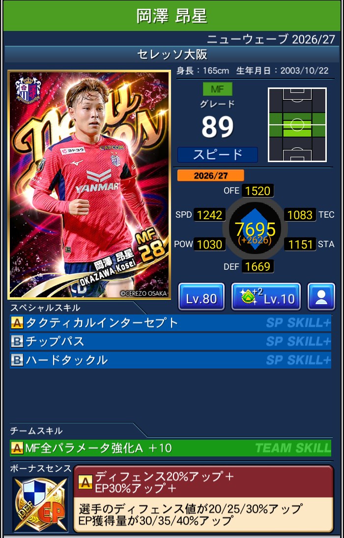 岡澤昂星 セレッソ大阪 Jクラ NEWWAVES 2026/27