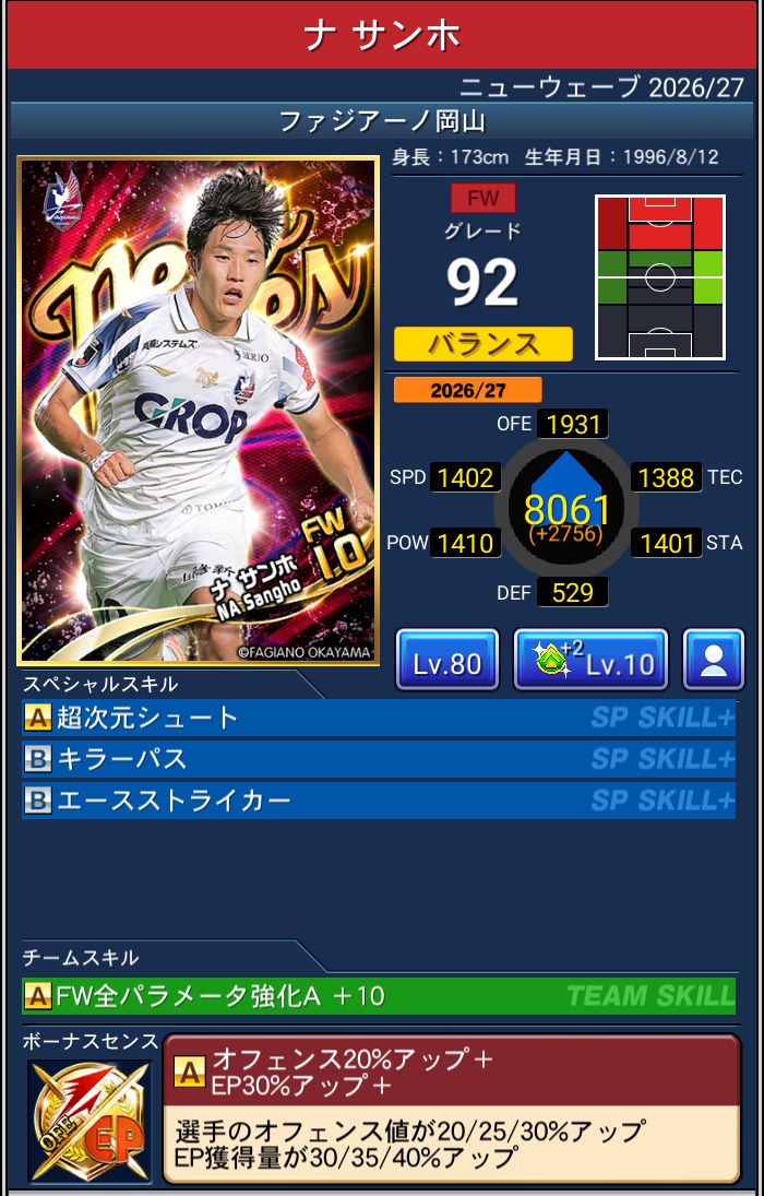 ナ・サンホ ファジアーノ岡山 Jクラ NEWWAVES 2026/27
