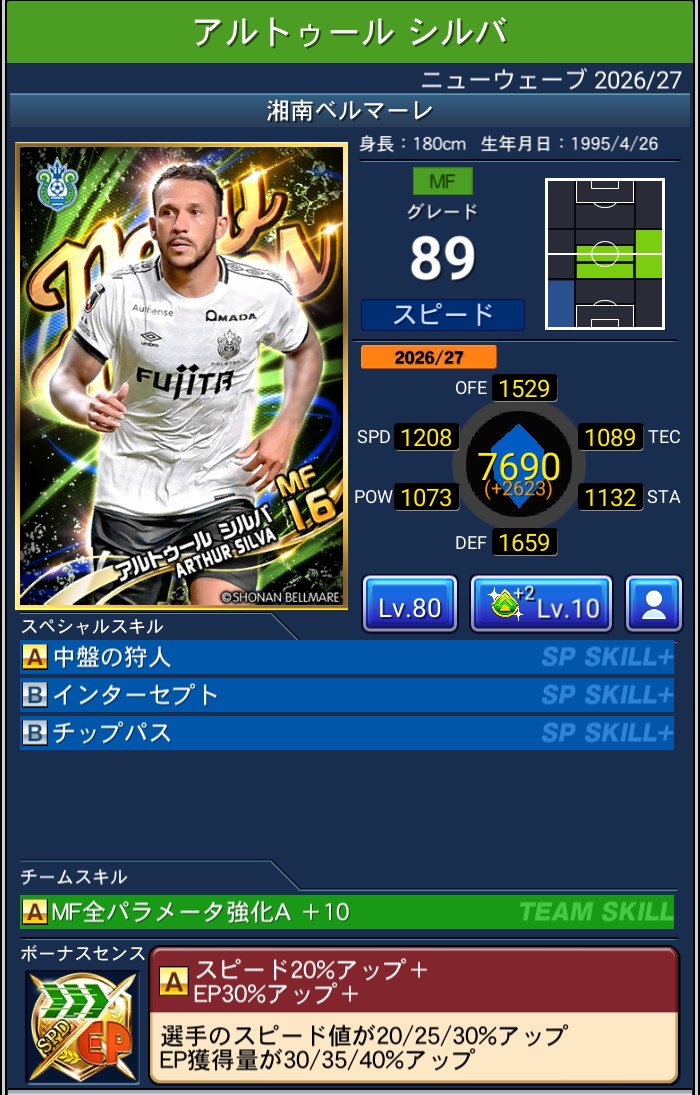 アルトゥール・シルバ 湘南ベルマーレ Jクラ NEWWAVES 2026/27