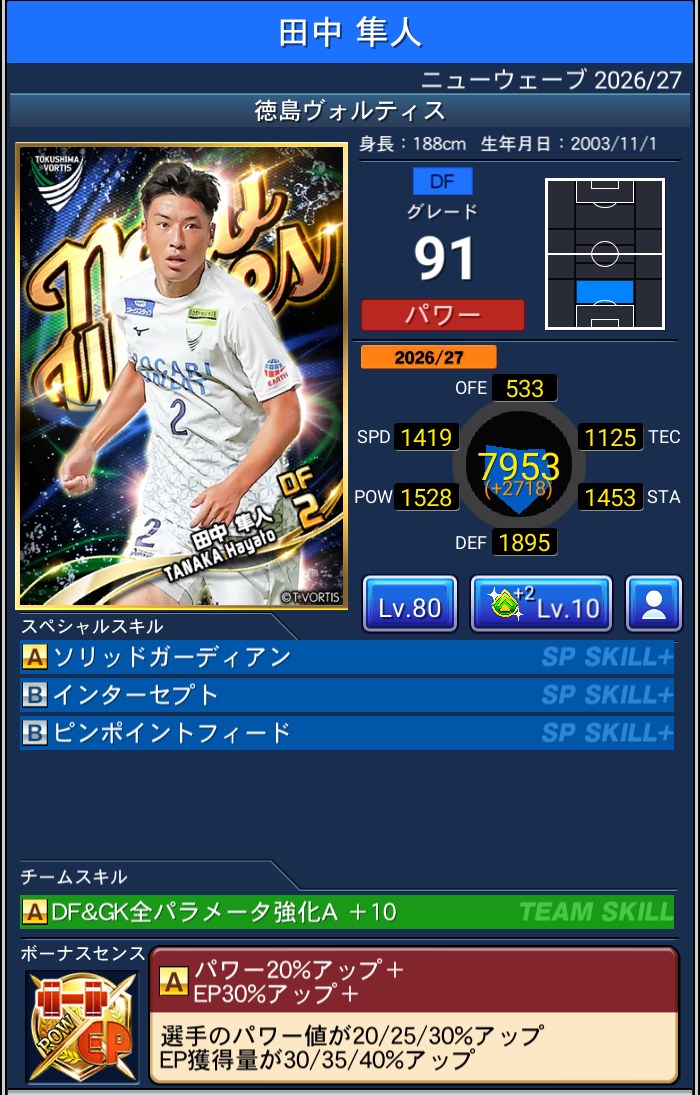 田中隼人 徳島ヴォルティス Jクラ NEWWAVES 2026/27