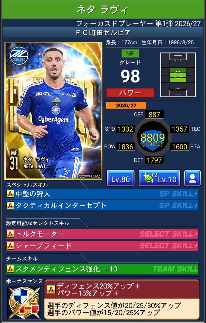 ネタ ラヴィ FC町田ゼルビア Jクラ FOCUSED PLAYERS第1弾 2026/27