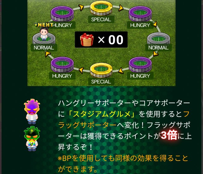 集まれ！サポーター！のステージとフラッグサポーター（Jクラ）